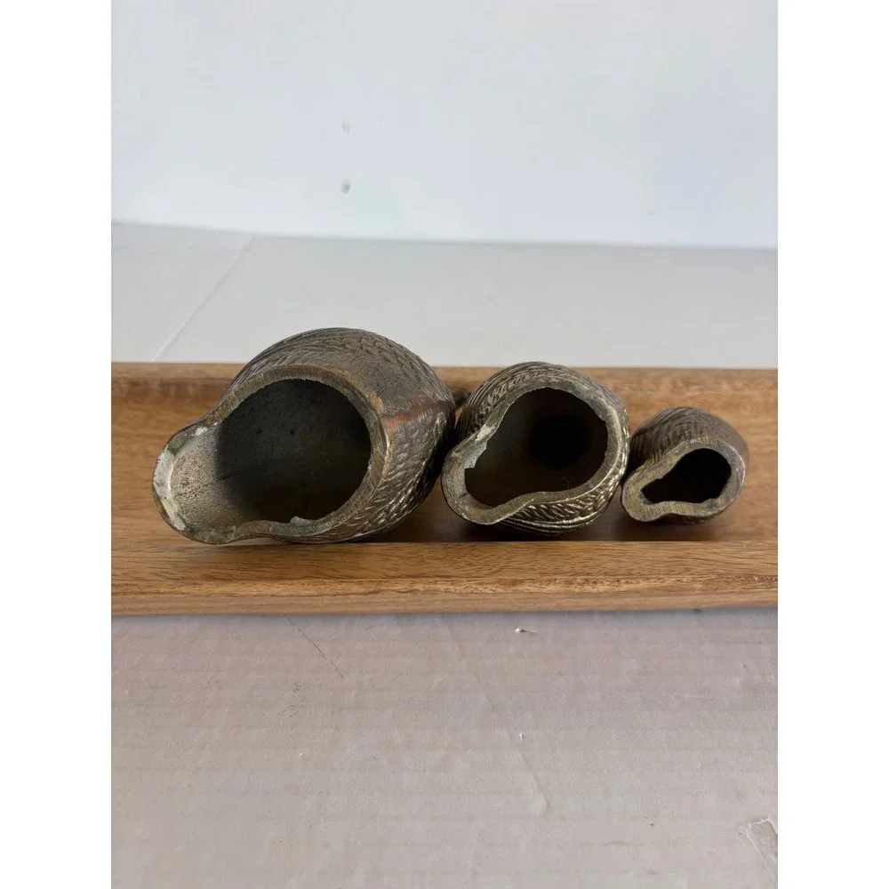 Vintage Brass Quail Figurines Set of 3 Graduated Bird Statues Mid Century Decor